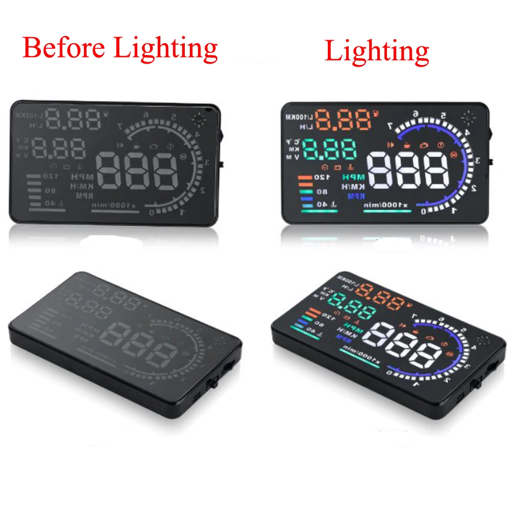 5.5" A8 Car HUD Head Up Display Better than D2000 OBD2 Display LED Windscreen OBD Scanner Over Speed Warning Car Speed Projector