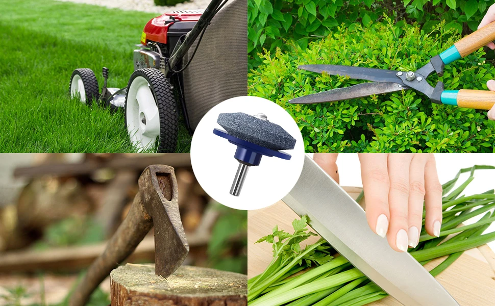 Using Place-lawn mower blade sharpener 