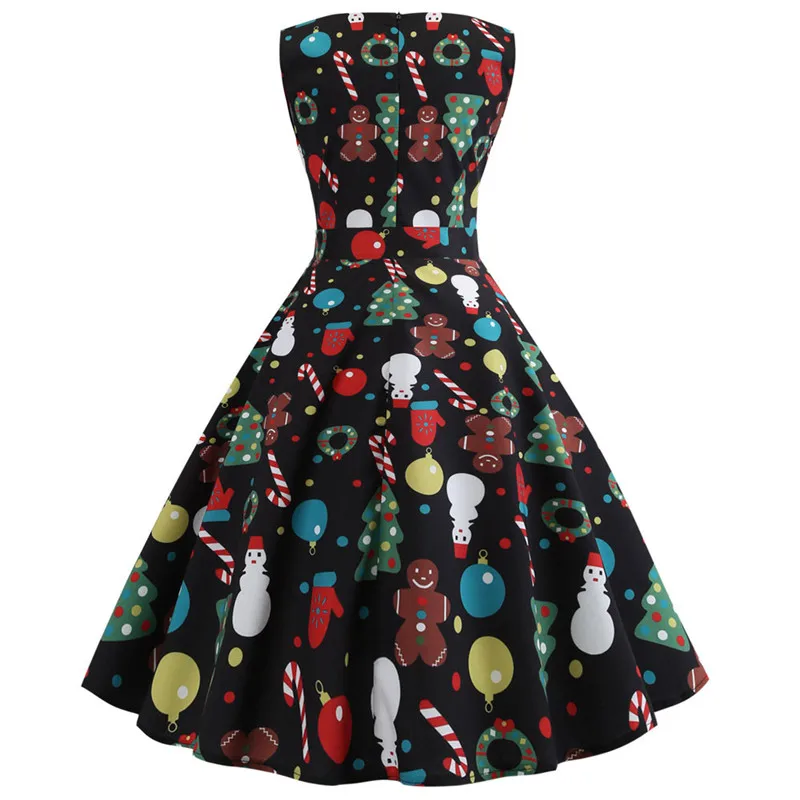 Multicolor Платье Vestido, модное, рождественское, вечернее, с принтом, винтажное, Санта Клаус, женское, без рукавов, конфета-Снежинка, свободное платье, Robe Femme - Цвет: Multicolor