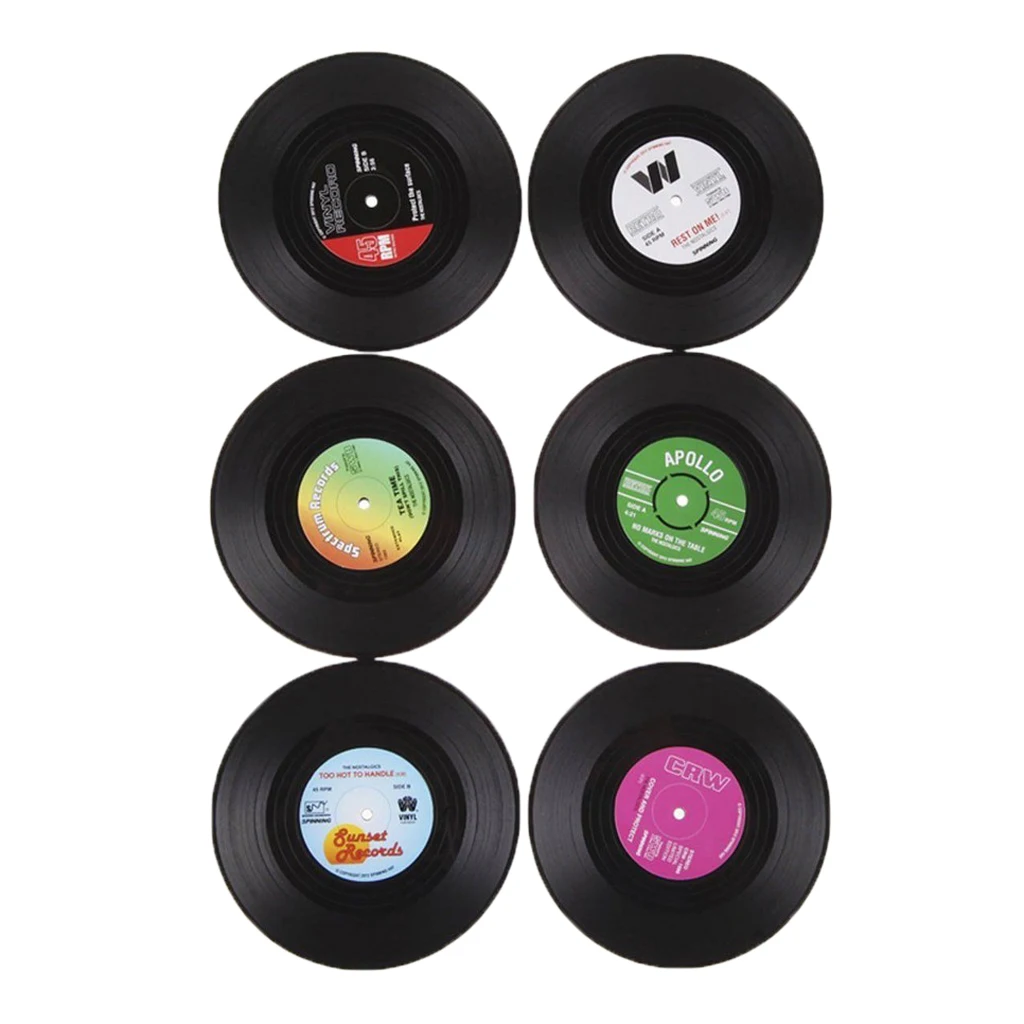 6x Round Vintage CD Vinyl Coasters Record Cup Drink Holder Mat Table Placemat 6 Kinds of Style Table Decoration