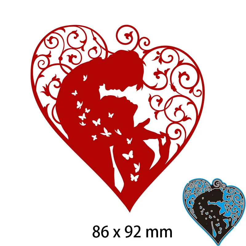 

New Metal Cutting Dies Scrapbooking Heart Couple Butterfly DIY Album Paper Craft Embossing Stencil Decoration 86*92mm