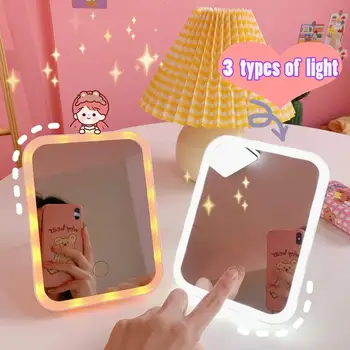 

INS LED Makeup Mirror With Light Fill Light Dormitory Desktop Dressing Mirror With Magnifying Glass Folding Portable Mirror HD