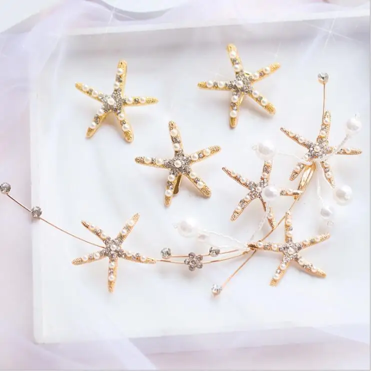 1 hairband 3 clips Модная элегантная блестящая кристаллическая звезда тиара головная повязка Серебряная Морская звезда невесты головной убор украшения для волос со стразами свадебные аксессуары - Окраска металла: 1 hairband 3 clips