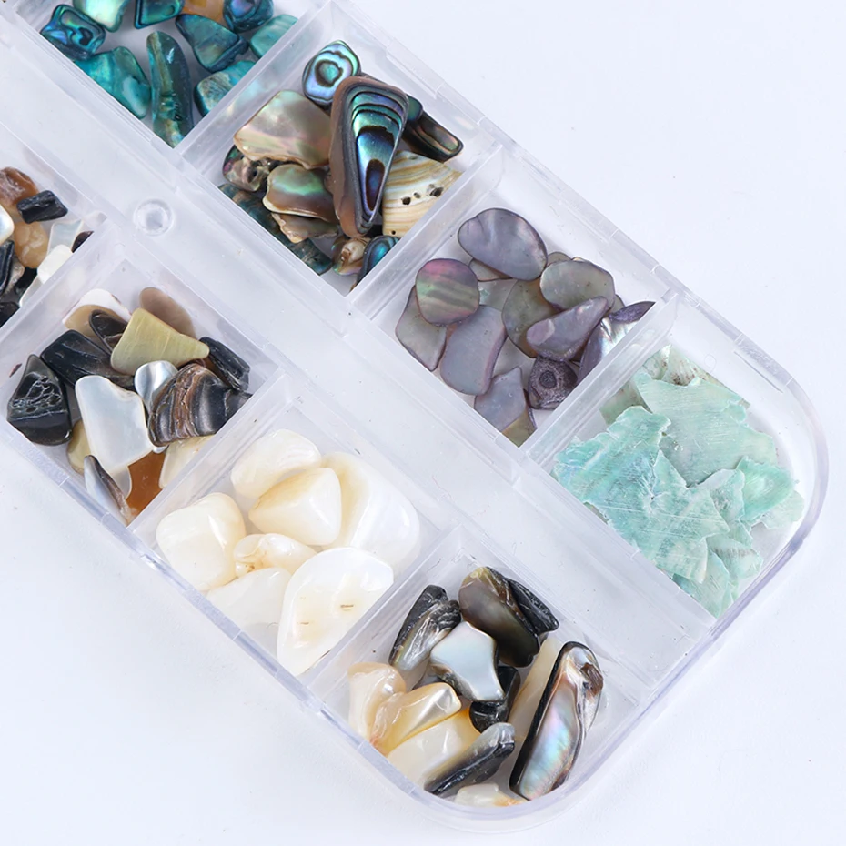 12 сеток градиентные украшения для ногтей смешанные раковины Abalone блестки срез камня талисманы для дизайна ногтей хлопья аксессуары советы CHRB01-04