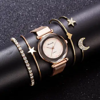 

5pcs Set Luxury Women Watches Magnetic Rhinestone Female Clock Quartz Wristwatch Fashion Ladies Wrist Watch Relogio Feminino