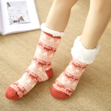 Женские зимние рождественские носки, хлопковые, с принтом, утолщенные, Нескользящие, теплые, флисовые, женские, веселые, уличная одежда, носки-Тапочки