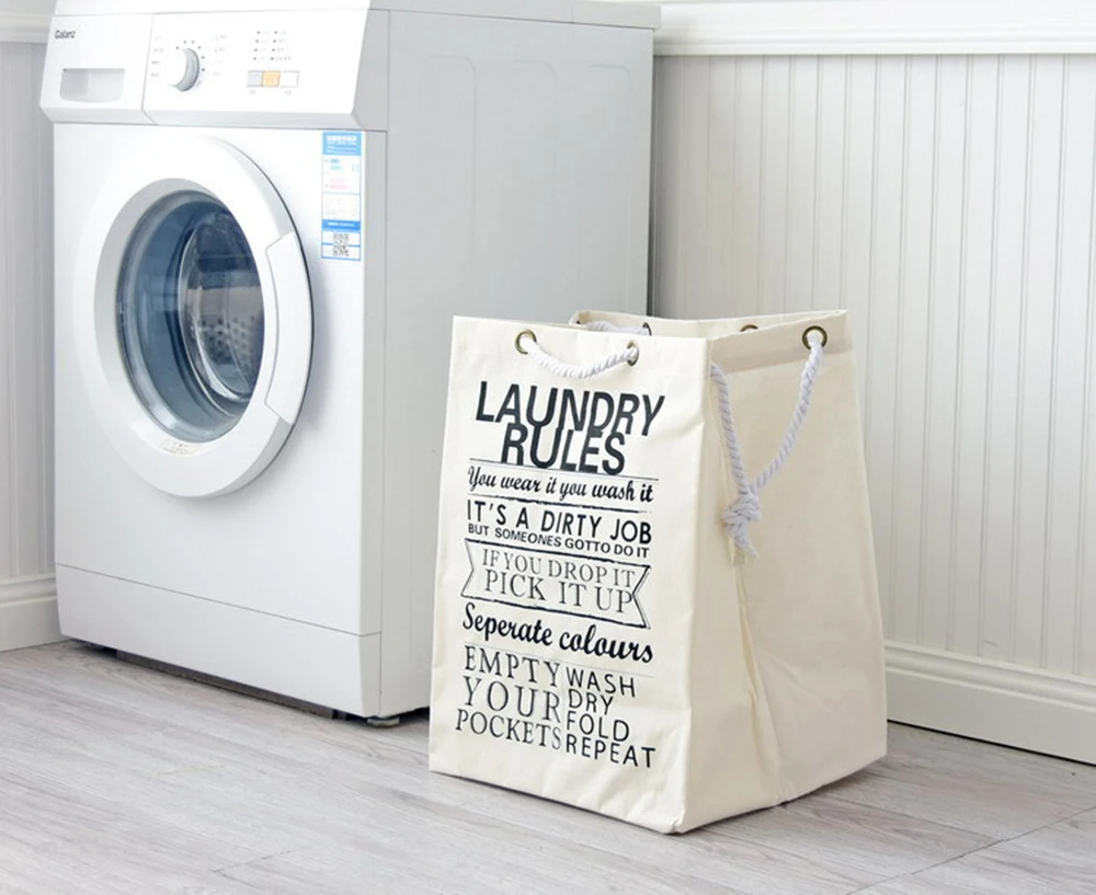 Large solid color cotton and waterproof moisture-proof storage bag with thick cotton rope Practical shopping bag Moving bag