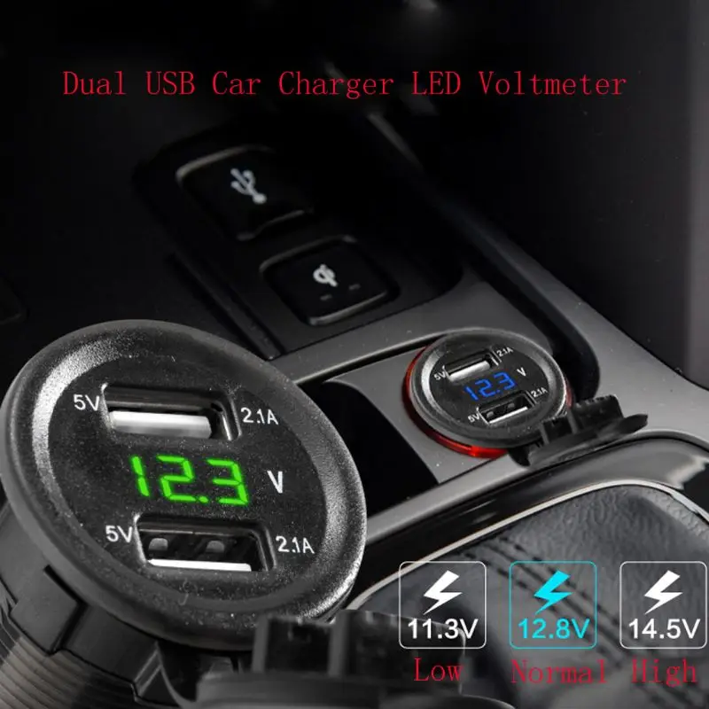 DC 12 V-24 V Dual USB 5V 2.1A автомобильное зарядное устройство адаптер питания светодиодный вольтметр для грузовика лодки