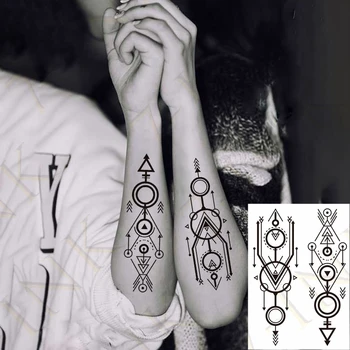 

Waterproof Temporary Tattoo Sticker Geometry Triangle Round Arrow Totem Art Tatoo Water Transfer Fake Flash Tatto for Man Women