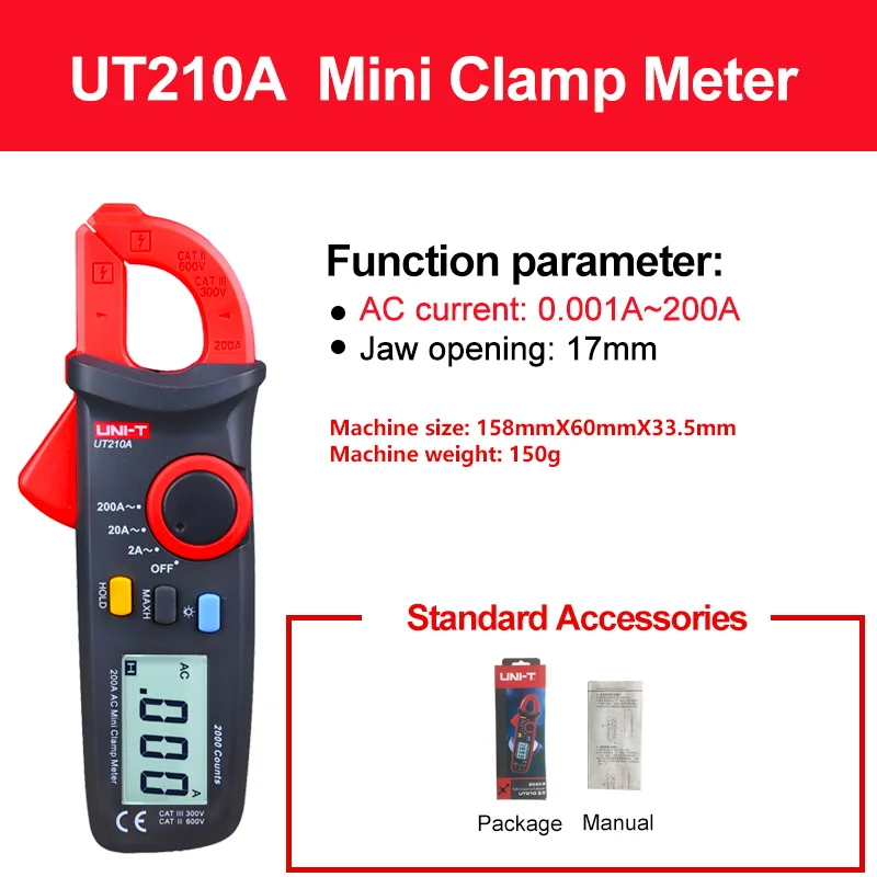 force gauge UNI-T Clamp Meter UT210 Series AC Current Mini Clamp Multimeter Digital True RMS Pliers Ammeter Auto Range soil ph tester Measurement & Analysis Tools