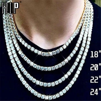 

Hip Hop 1 Row Tennis Chain AAA CZ Stone 3/4/5 MM Bling Iced Out Gold Cubic Zircon Necklaces For Men Jewelry