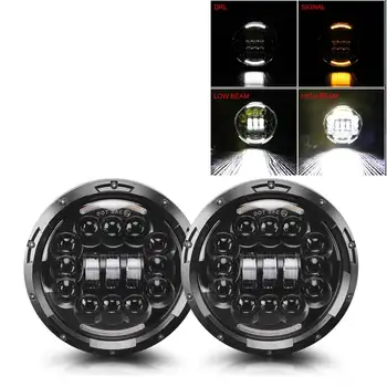 

7" Round LED Headlights White DRL / Amber Turn signal For Hummer H1 H2 H3 LED Projector DRL 7 inch Headlamp Lada niva 4x4