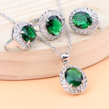 Зеленый циркониевый Свадебный Серебряный 925 Ювелирные наборы каменные серьги для женщин Свадебный костюм ювелирные изделия кулон ожерелье Кольца Набор подарочных коробок