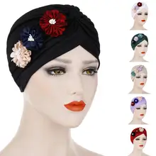 Женская Цветочная шляпа с рюшами, тюрбан, индийский головной убор, мусульманская химиотерапия рак, шапочка, обертывание, индийский головной убор, плиссированные шапочки, Лыжная Шапочка