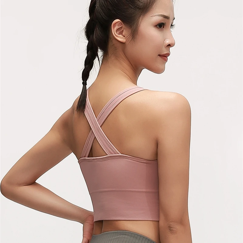 COLORVALUE Front Zip Yoga Bra Cross Back Sport Bra High Impact Fitness Clothing Cropped Workout Bra Breathable Sportswear