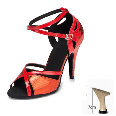 Red heel 7cm Модная женская обувь для латинских танцев; Обувь для бальных танцев; женская обувь для танцев на каблуках; цвет красный, желтый, синий; zapatos de mujer - Цвет: Red heel 7cm