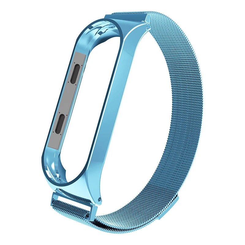 Синий Спортивный металлический браслет для Xiao mi Band 3/4, ремешок на запястье mi band 3, браслет, Смарт-часы, ремешок mi Band 3, ремешок из нержавеющей стали для mi 4 - Цвет ремешка: Синий