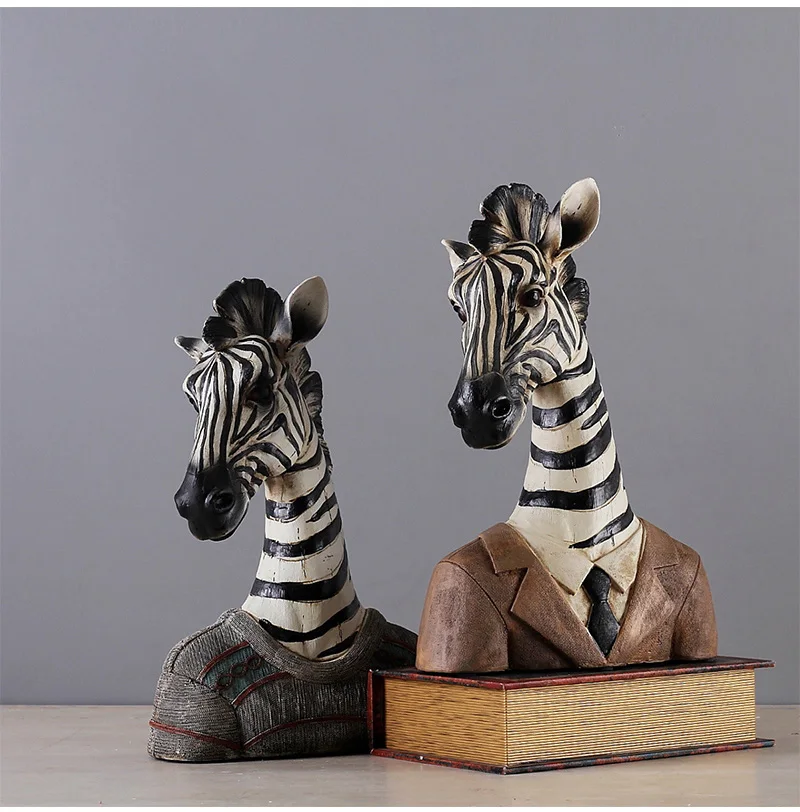 Country Style Animal Gentleman Character Home Decoration Ornamant Miniature Model Sculpture Resin Zebra Figurines Office Decor