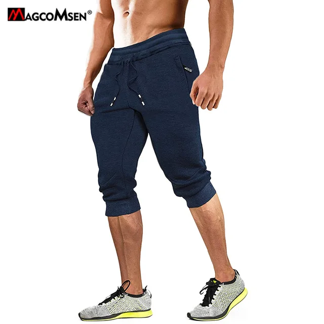MAGCOMSEN Summer Jogger Men Sport Pants with Zip Pocket Gym Training Fitness Drawstring Sweatpants Below Knee Tracksuit Trousers 5