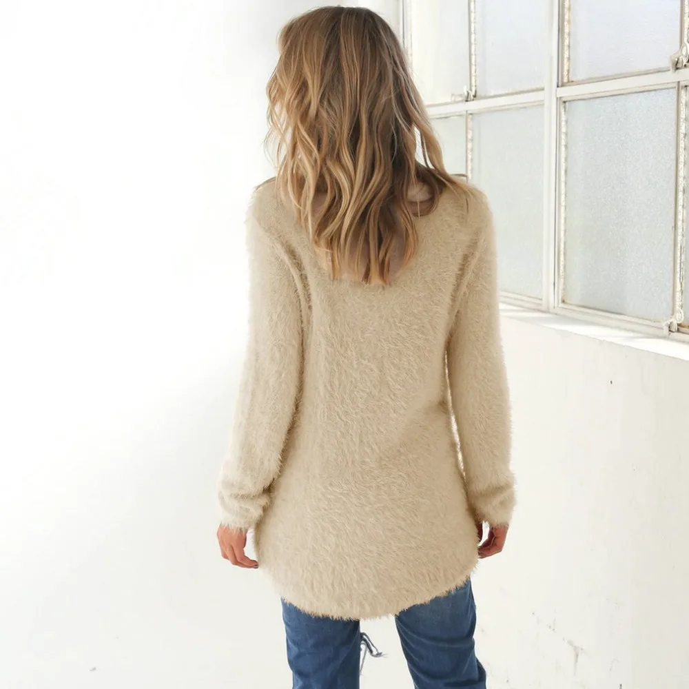 Мягкий Зимний пуловер, женский свитер большого размера, фланелевый вязаный свитер с длинным рукавом, теплый повседневный женский свитер с круглым вырезом, одежда