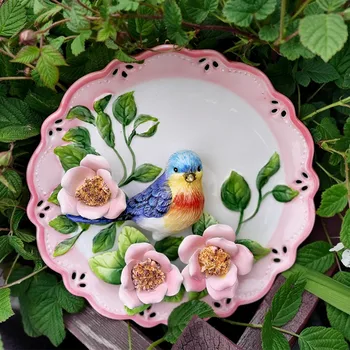 

Embossed hand-painted ceramic blue magpie decorative plate ornaments home decor porcelain bird hanging plate crafts figurines