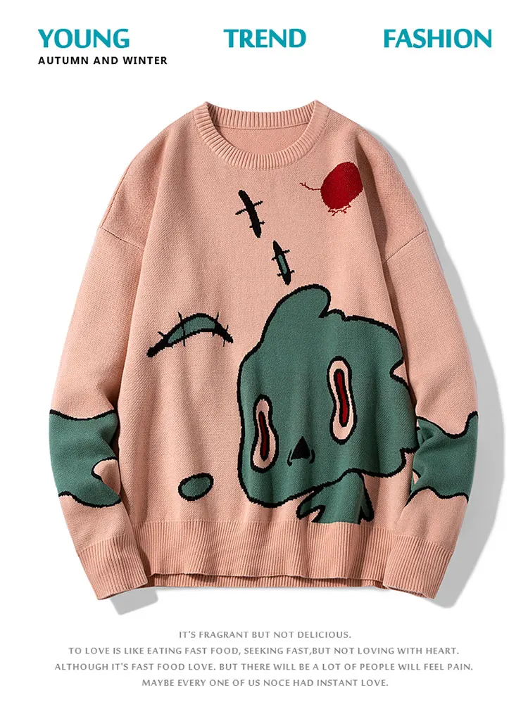 Men Harajuku Hand-painted Sweater Cotton Kawaii Vintage Streetwear Pullover Unisex Winter Trend Designer Korean Style Sweater old man sweater