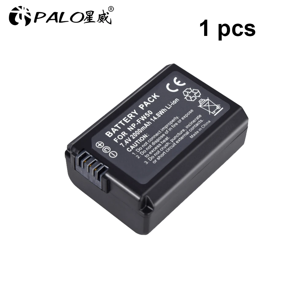 PALO 2000 мА/ч, NP-FW50 NP FW50 NPFW50 Батарея Akku емкостью+ ЖК-дисплей двойной Зарядное устройство для sony Alpha a6500 a6300 a7 7R a7R a7R II a7II NEX-3 NEX-5 - Цвет: 1PCS FW50