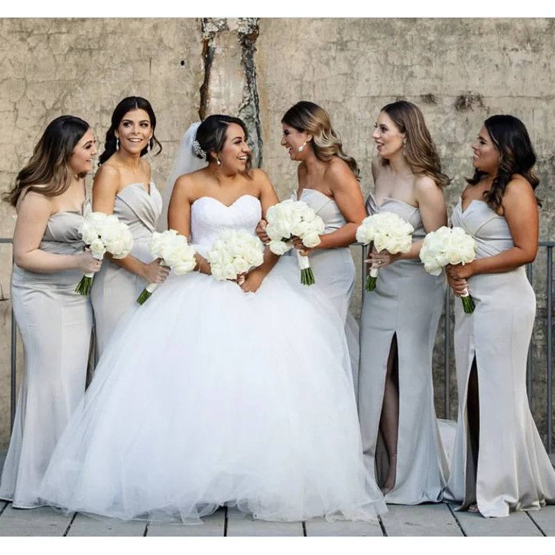 

Платье фасона «русалка» для подружки невесты без бретелек с боковыми складками с низким вырезом на спине, без рукавов, в пол, Длина Свадебная вечеринка платья индивидуальный заказ 2021