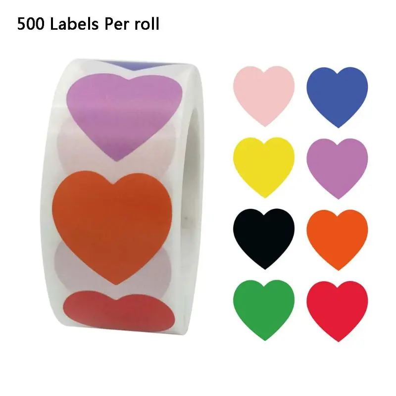 500pcs/roll Heart Shaped Love Seal Stickers Scrapbook Gift Packaging Birthday Party Supplies