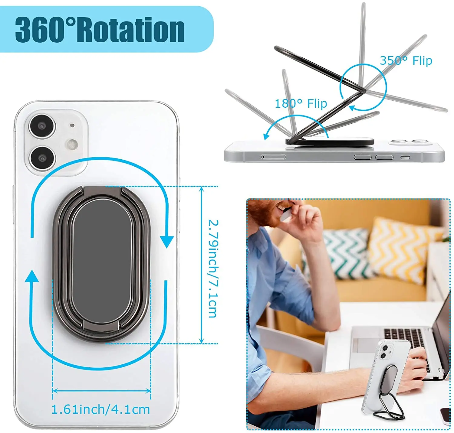 iphone holder for car Phone Ring Holder Finger Kickstand 360 Degree Rotation Metal Cell Phone Ring Grip Foldable Cellphone Stand for Magnetic Car Hold iphone desk stand