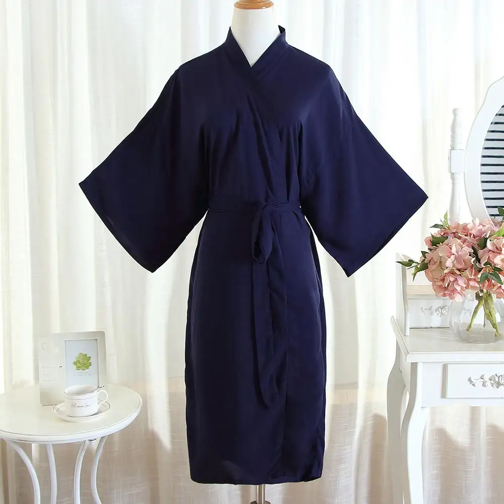 Женское хлопковое кимоно, одежда для сна, домашняя одежда, халат, ночная рубашка с поясом, мягкая Домашняя одежда, ночное белье, сексуальное ночное платье - Цвет: Синий