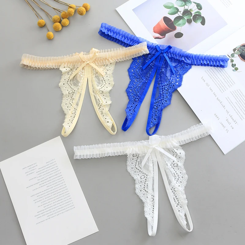 

6 pcs Sexy Transparent Panties Women Lace Female Transparency Tanga Bowknot Featured Strappy Briefs