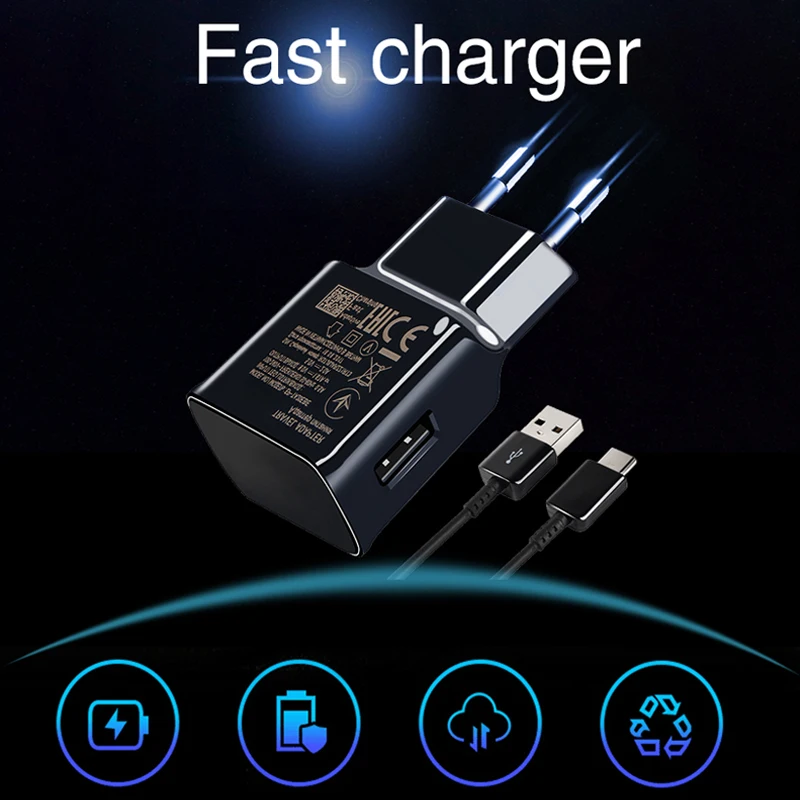 

for Samsung s8 s9 s10 Fast Charger 15W Quick Charge Travel Adapter Type C Cable for galaxy s8plus s9plus note8 note9 A70 A60 A50