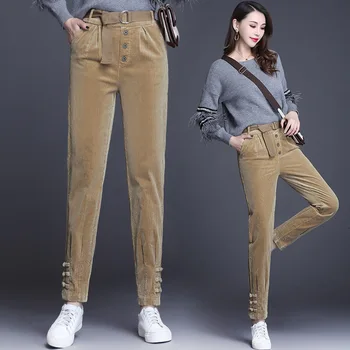 

Wash Corduroy Bound Feet Haren Pants Knicker 2020 High Waist Pants Woman Joker Leisure Time Pants