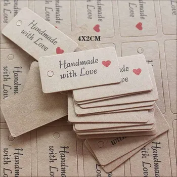 

100pcs Kraft Paper Tags with Strings Handmade with Love Hang Tags Garment Tags for Candy/Gift/Cookies Display Packing Label Card