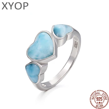 Court Style 925 Sterling Silver Natural Gemstones Larimar Ring for Women Geometry Design Classic Simple Female Jewelry Dating