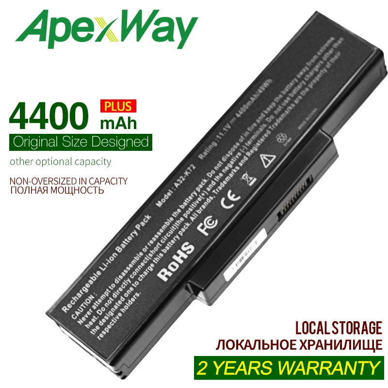 

ApexWay 10.8v 4400mah Laptop Battery A32-K72 For ASUS A72 A72F K73E K73J K73S K73SV n73sv A72DR A72JK A72JR K72 K72Y N73v Series