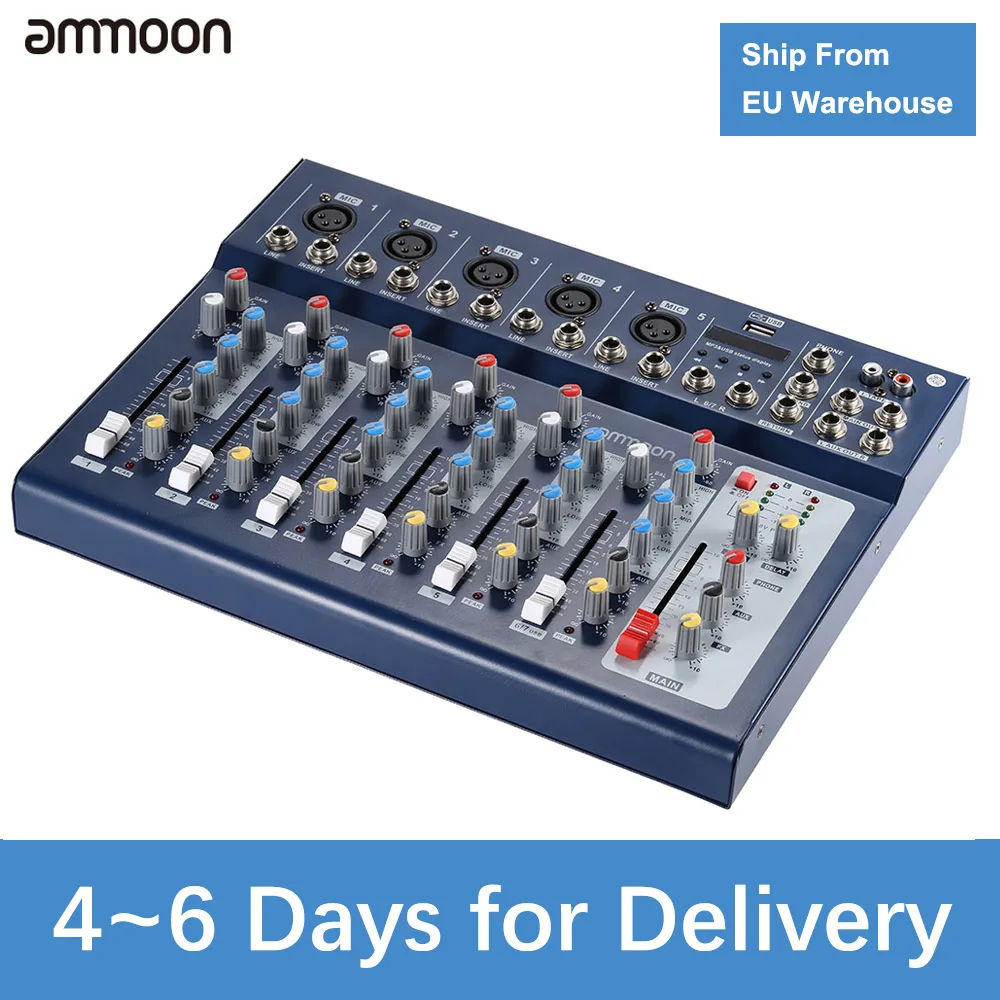 

ammoon F7-USB 7-Channel Digital Mic Line Audio Sound Mixer Mixing Console with USB Input 48V Phantom Power 3 Bands Equalizer