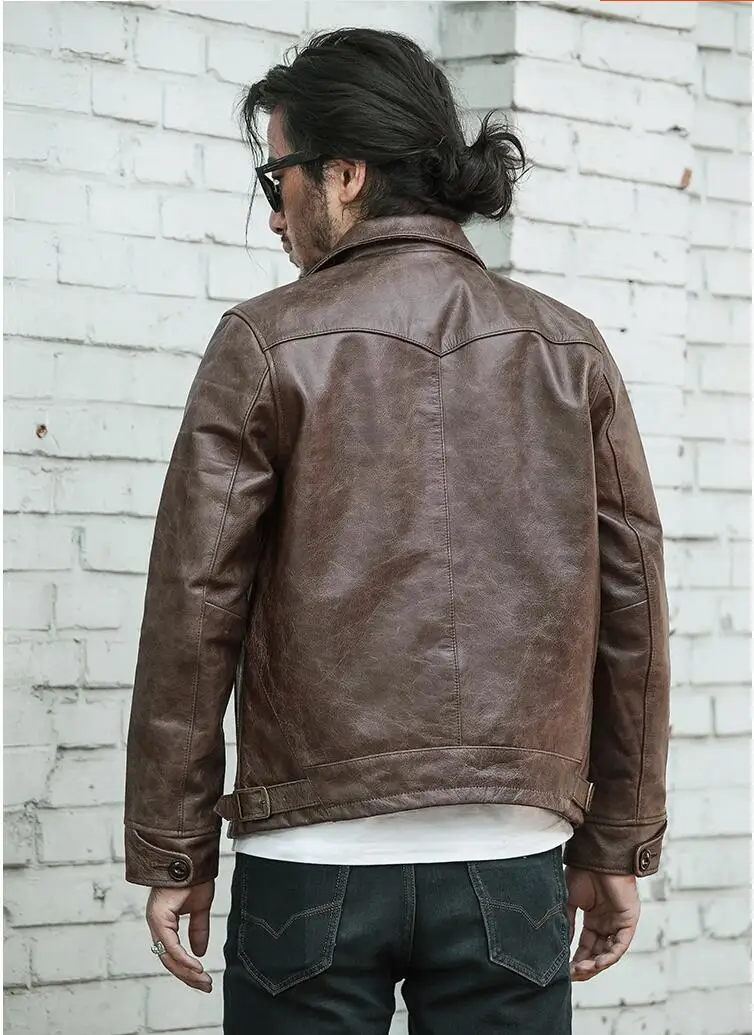 Top 2019 Dark Brown Men Japan Style Short Casual Leather Jacket Plus Size 3XL Genuine Cowhide Autumn Slim Leather COat FREE SHIPPING 4