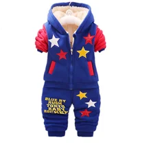 Otoño invierno Bebé niñas ropa de algodón ropa de los niños de moda gruesa chaqueta con capucha pantalones 2 unids/set niño traje niños chándales
