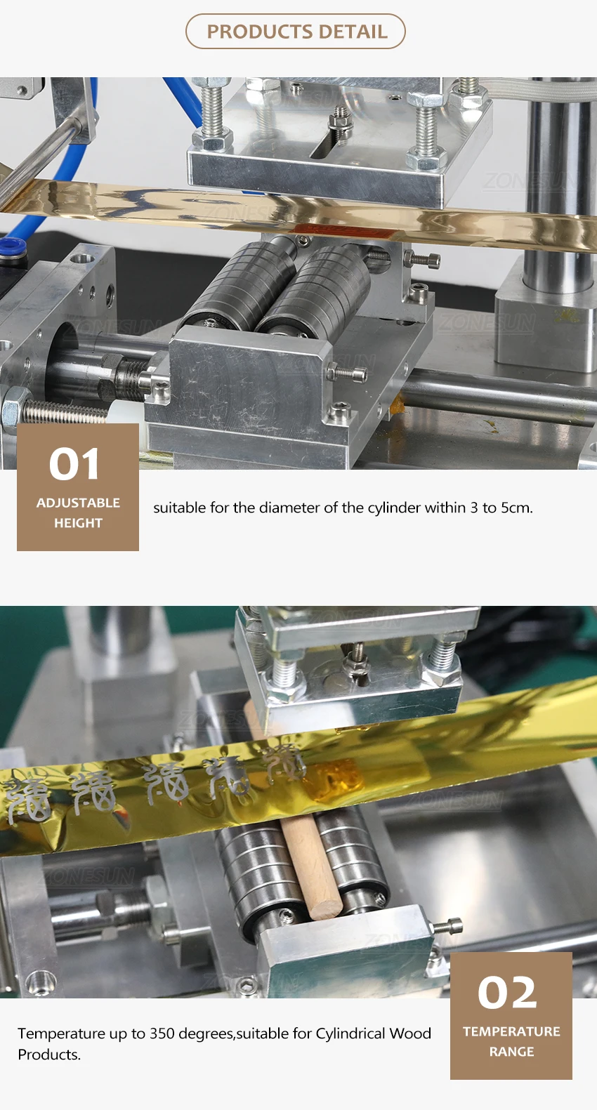 ZONESUN Машина для горячего тиснения Автоматическая функция подачи бумаги для круглой формы продукта Горячая передача бумаги из фольги 