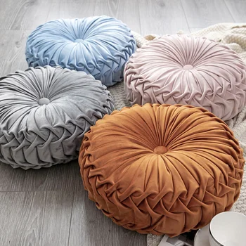 

Velvet Handmade Pleated Cushion Soft PLUSH Velvet Cushions Luxury Chic Filled Scatter Cushion Round 38*38cm
