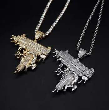 

High Quality AAAA ZIRCON INLAID hand gun water drop pendant hip hop hip hop hip hop hip hop street style men's necklace
