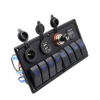 

WUPP Switch Panel 8 Gang Waterproof Marine Blue Led Switch Panel With Power Socket Voltmeter 3.1A 5V Dual USB Slot Socket 12-24V