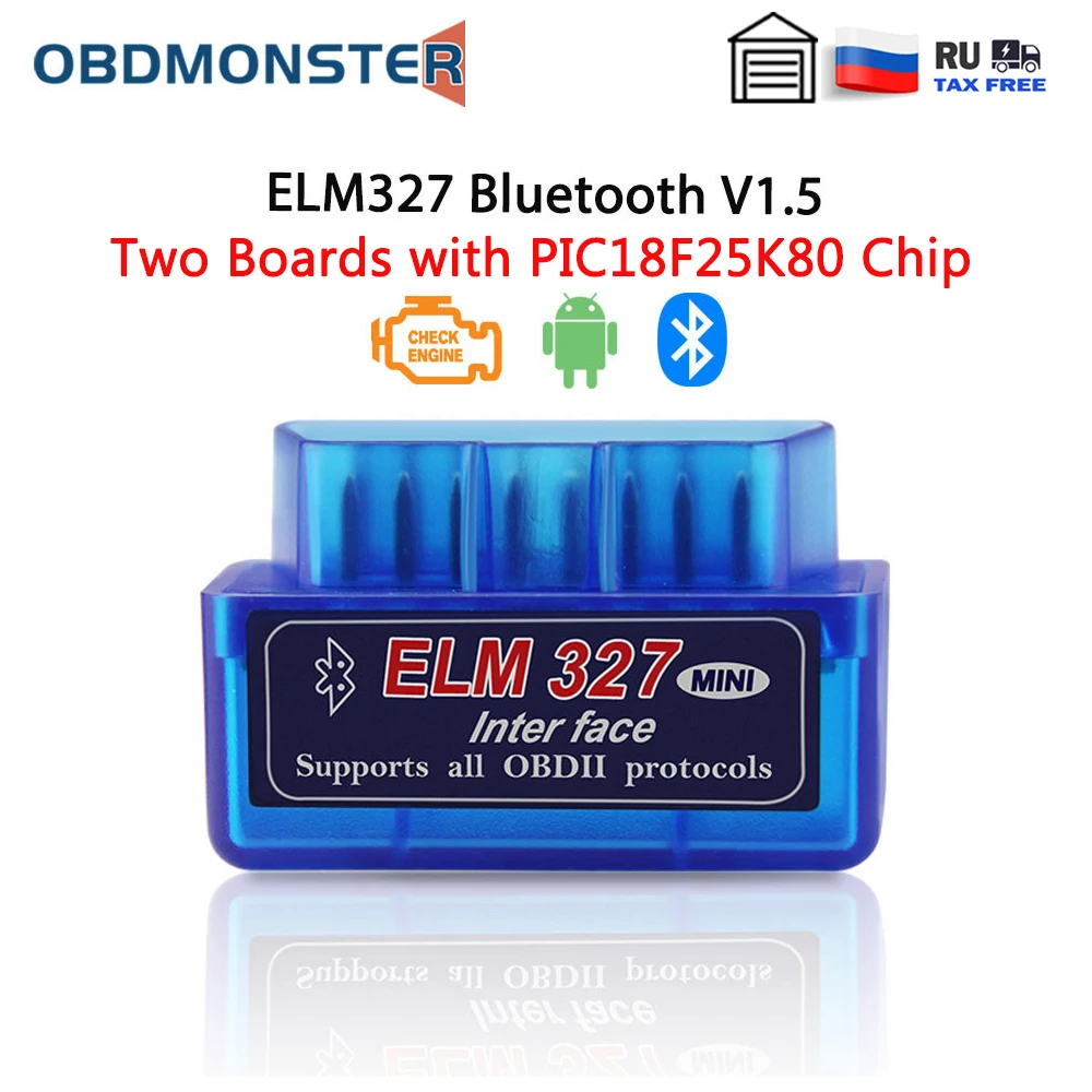 ELM327 Bluetooth 2PCB V1.5 PIC18F25K80 OBD2 сканер ELM 327 BT для Android/ПК считыватель кодов автомобильный
