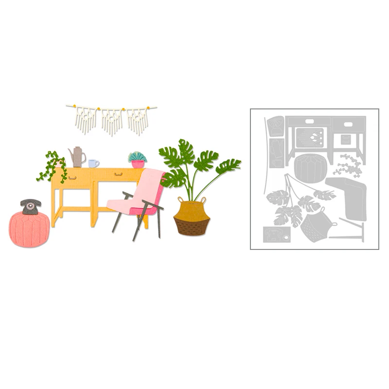 

2020 Hot Table Chair Flower Vase Phone New Die Cuts Molds Metal Cutting Dies Scrapbooking and Foil Card Making For no stamps