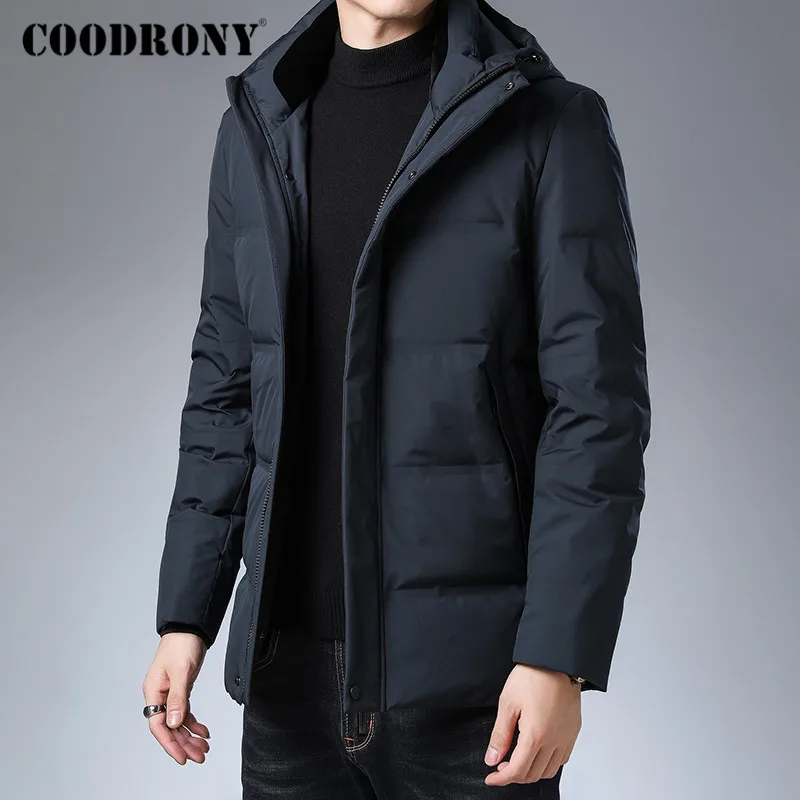 Бренд COODRONY, куртка на утином пуху, Мужская модная повседневная куртка с капюшоном, мужская одежда, зимние толстые теплые куртки, верхняя одежда, пальто 98033 - Цвет: Синий