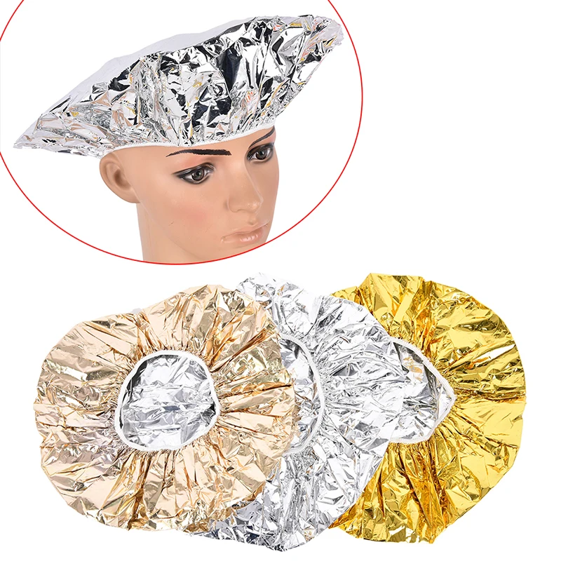 1PC Hat Mask Cap Shower Caps One-off Bathing Elastic Aluminum Foil Hair Protector Styling Tools One-off Elastic Waterproof Tools