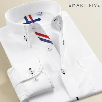 

White Shirt Trend Splicing Business Solid Color Shirt Season Inside Build Slim Fit Men's Long Sleeve Inch Shirt