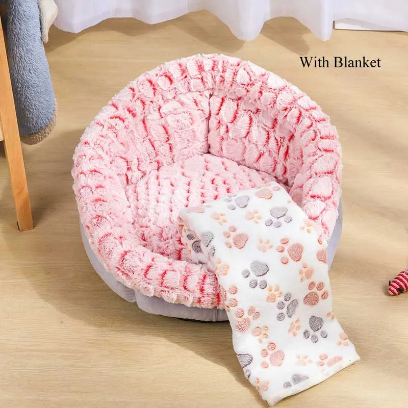 Soft Round Dog Sleeper Nest Bed House Breathable Cat Rest Lounger Sofa Puppy Pads Pets Mattress - Цвет: Red B-with blanket